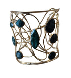 Bracciale moderno in oro su bronzo con intreccio di fili e malachite verde naturale, regolabile
