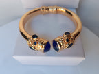 Bracciale Rigido Oro con Topazi Azzurri Naturali Sfaccettati, Bracciale a Molla Stile Antico Bizantino, Gioielli Bangle Elegante Donna