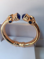Bracciale Rigido Oro con Topazi Azzurri Naturali Sfaccettati, Bracciale a Molla Stile Antico Bizantino, Gioielli Bangle Elegante Donna