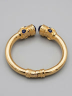 Bracciale Rigido Oro con Topazi Azzurri Naturali Sfaccettati, Bracciale a Molla Stile Antico Bizantino, Gioielli Bangle Elegante Donna