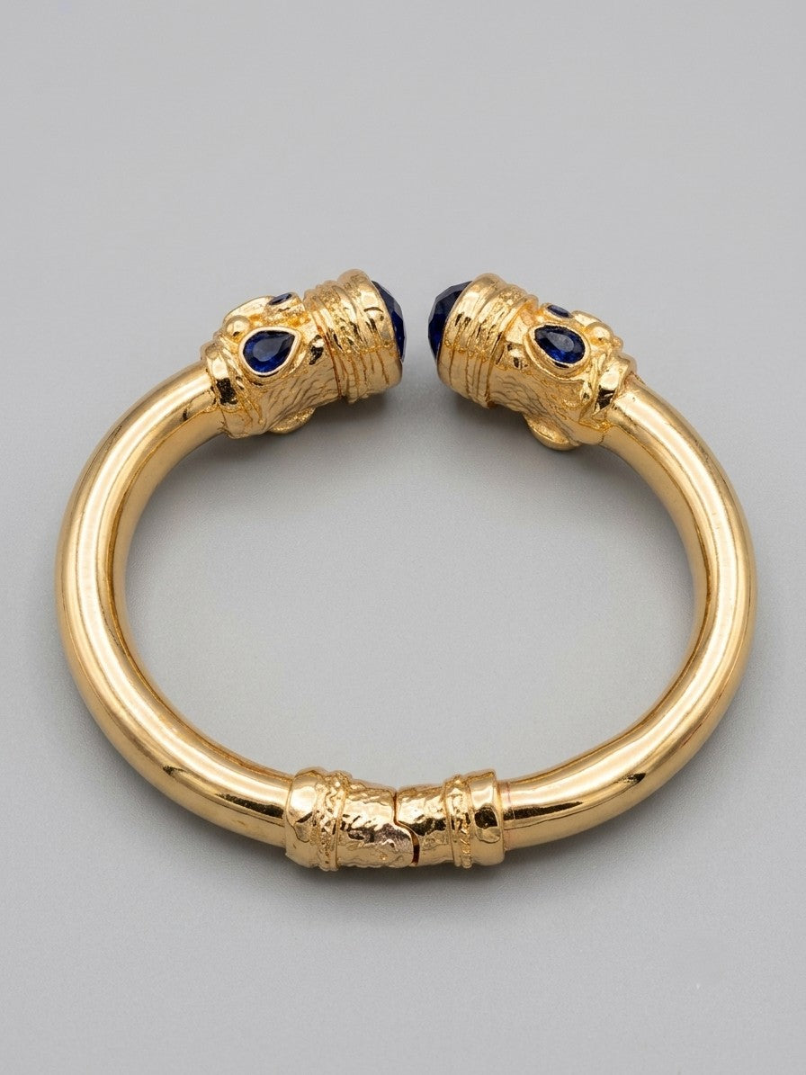 Bracciale Rigido Oro con Topazi Azzurri Naturali Sfaccettati, Bracciale a Molla Stile Antico Bizantino, Gioielli Bangle Elegante Donna