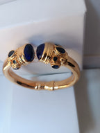 Bracciale Rigido Oro con Topazi Azzurri Naturali Sfaccettati, Bracciale a Molla Stile Antico Bizantino, Gioielli Bangle Elegante Donna