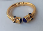 Bracciale Rigido Oro con Topazi Azzurri Naturali Sfaccettati, Bracciale a Molla Stile Antico Bizantino, Gioielli Bangle Elegante Donna