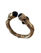 Bracciale stile etrusco in oro su bronzo con ossidiane nere naturali sfaccettate