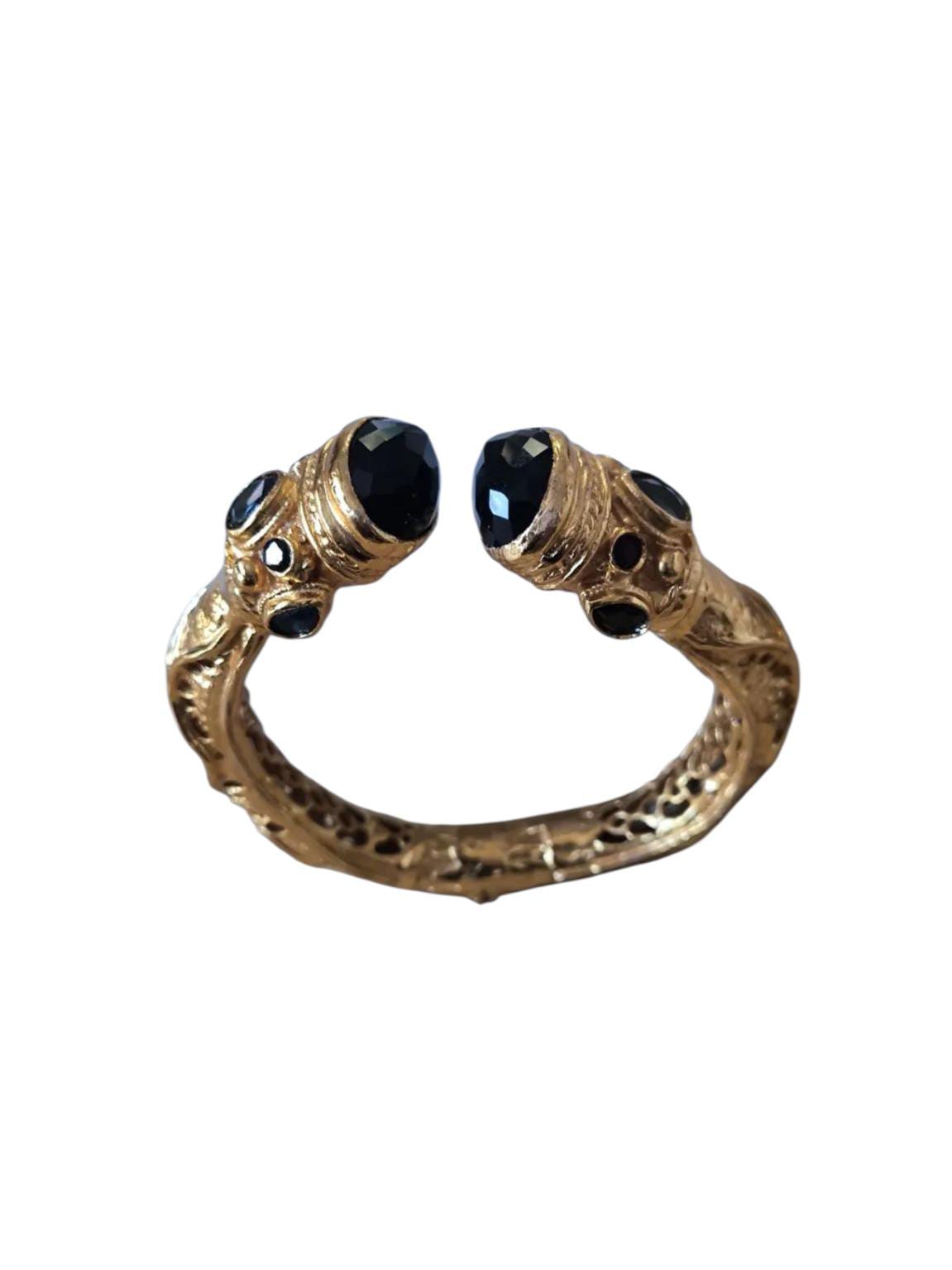 Bracciale stile etrusco in oro su bronzo con ossidiane nere naturali sfaccettate