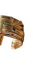 Bracciale stile schiava in oro su bronzo con topazi e quarziti naturali multicolor, regolabile