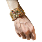 Bracciale stile schiava in oro su bronzo con topazi e quarziti naturali multicolor, regolabile