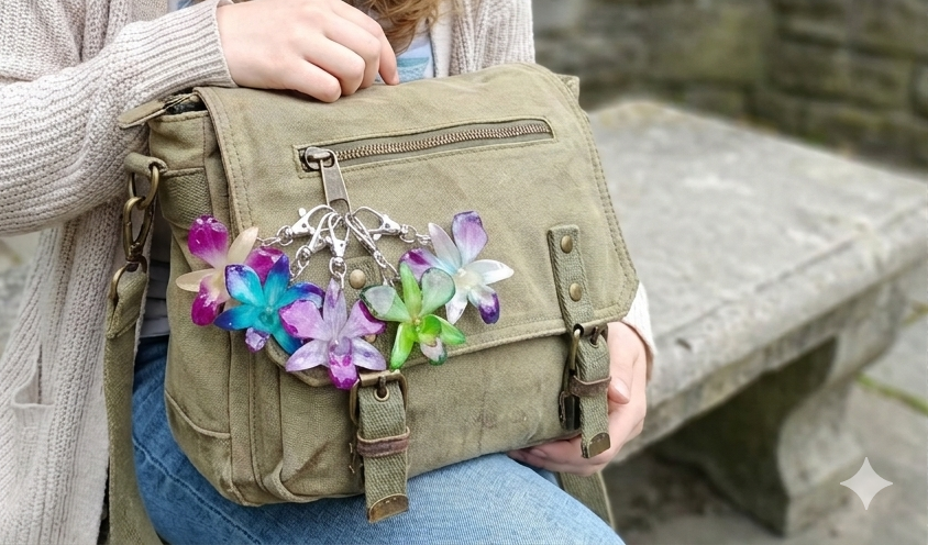 Ciondolo per Borsa con Vera Orchidea in Resina