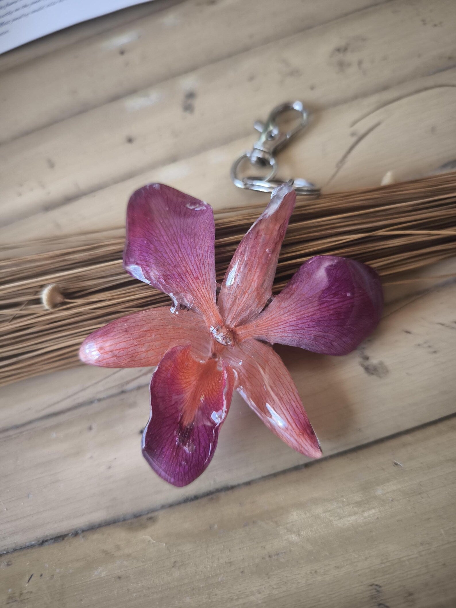 ciondolo orchidea cattleya resina portachiavi borsa collana 2 in 1 charm elegante