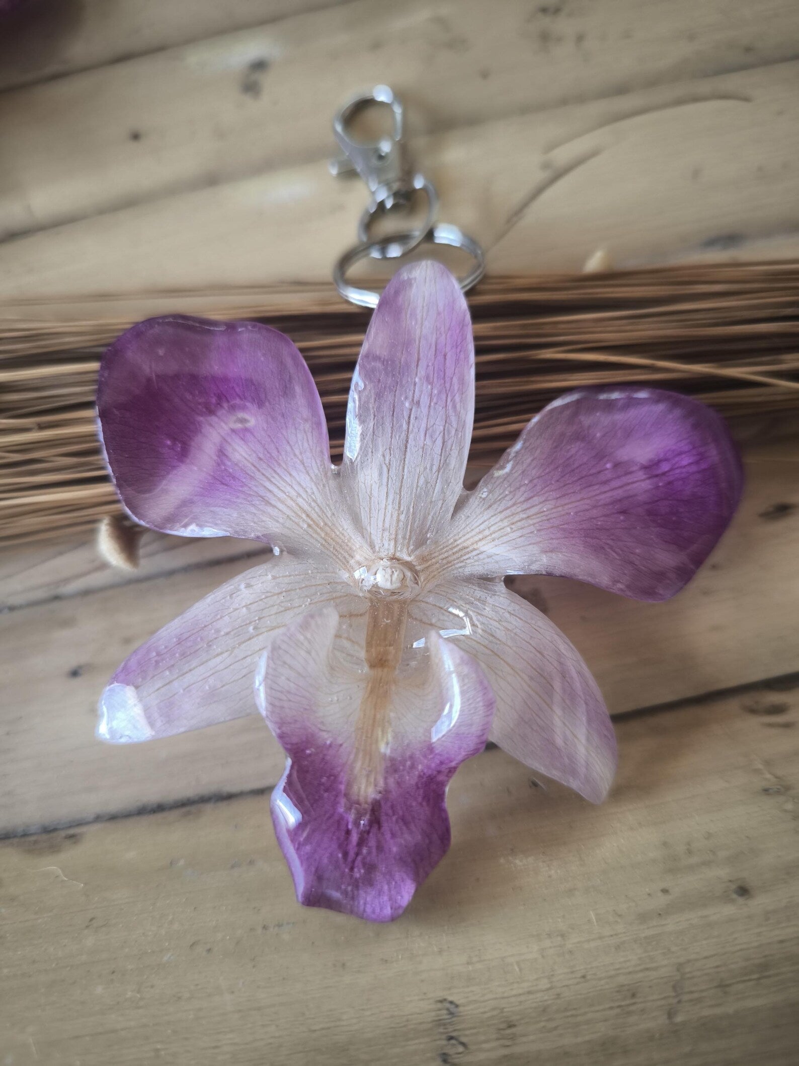 ciondolo orchidea cattleya resina portachiavi borsa collana 2 in 1 charm elegante