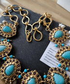 Collana etrusca bizantina in oro su bronzo con turchesi perle e quarzi brown