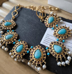 Collana etrusca bizantina in oro su bronzo con turchesi perle e quarzi brown