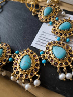 Collana etrusca bizantina in oro su bronzo con turchesi perle e quarzi brown