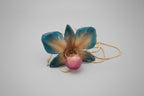collana orchidea vera arancio azzurra stabilizzata resina
