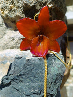 collana orchidea arancio rossa resina saliscendi oro galvanizzato elegante