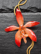 collana orchidea arancione naturale resina saliscendi oro galvanizzato regolabile elegante