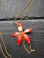 collana orchidea arancione naturale resina saliscendi oro galvanizzato regolabile elegante