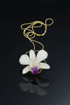 collana orchidea bianca naturale resina saliscendi oro regolabile elegante