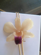 collana orchidea bianca naturale resina saliscendi oro regolabile elegante