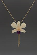 collana orchidea bianca naturale resina saliscendi oro regolabile elegante