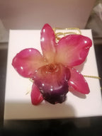 Collana orchidea Cattleya gigante rosa viola rossa con saliscendi oro grande naturale