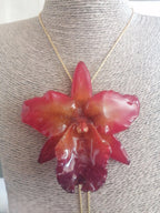 Collana orchidea Cattleya gigante rosa viola rossa con saliscendi oro grande naturale