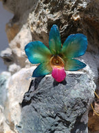 collana orchidea dendrobium azzurra verde resina elegante