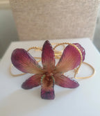 collana orchidea dendrobium multicolor viola turchese gialla resina saliscendi oro