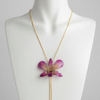 collana orchidea dendrobium multicolor viola turchese gialla resina saliscendi oro