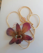 collana orchidea dendrobium multicolor viola turchese gialla resina saliscendi oro