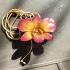 collana orchidea dendrobium naturale resina saliscendi oro regolabile elegante