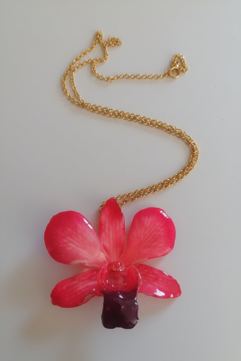 collana orchidea dendrobium resina catenina oro galvanico regolabile elegante