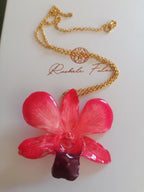 collana orchidea dendrobium resina catenina oro galvanico regolabile elegante