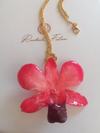 collana orchidea dendrobium resina catenina oro galvanico regolabile elegante