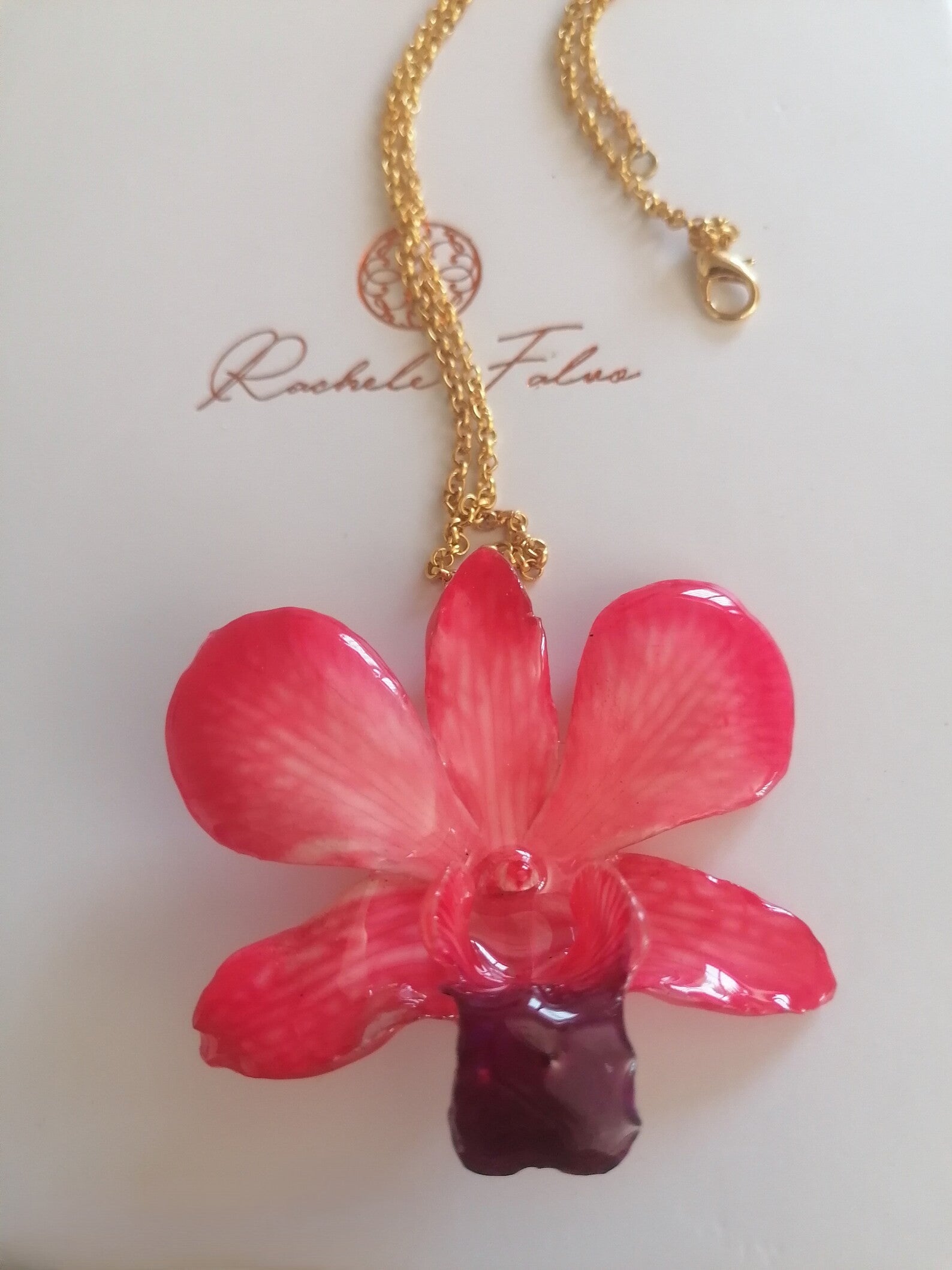 collana orchidea dendrobium resina catenina oro galvanico regolabile elegante