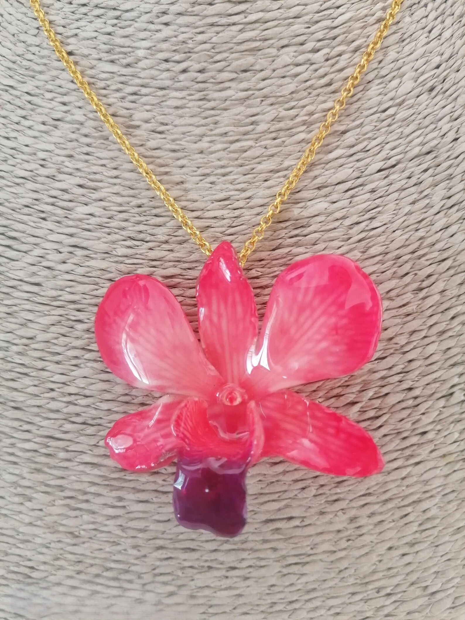 collana orchidea dendrobium resina catenina oro galvanico regolabile elegante