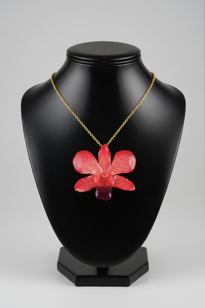 collana orchidea dendrobium resina catenina oro galvanico regolabile elegante