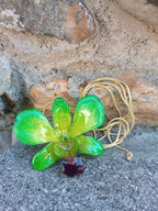 collana orchidea dendrobium verde bocca viola resina saliscendi oro argento regolabile elegante
