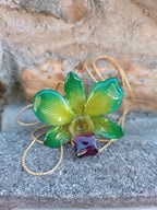 collana orchidea dendrobium verde bocca viola resina saliscendi oro argento regolabile elegante