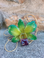 collana orchidea dendrobium verde bocca viola resina saliscendi oro argento regolabile elegante