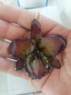 Collana Orchidea Lucky Viola con Riflessi Verdi e Turchese in Resina – Saliscendi Oro Regolabile