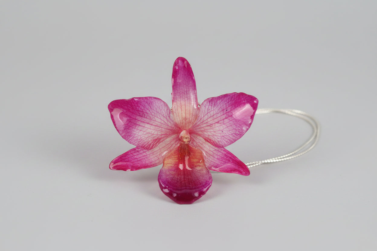 collana orchidea nobile rosa naturale argento saliscendi regolabile elegante