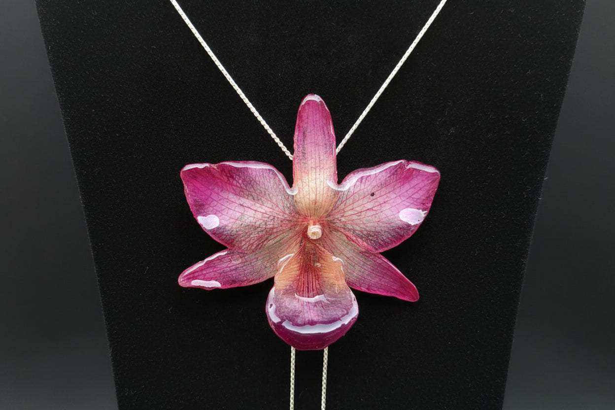 collana orchidea nobile rosa naturale argento saliscendi regolabile elegante 