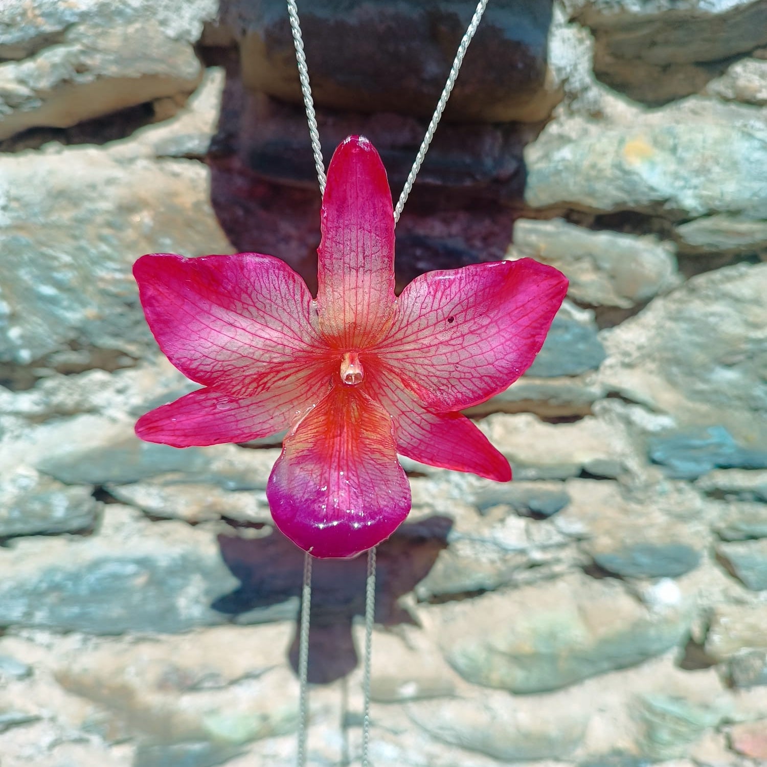 collana orchidea nobile rosa naturale argento saliscendi regolabile elegante