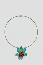 collana orchidea nobilis resina girocollo acciaio rigido nickel free verde turchese