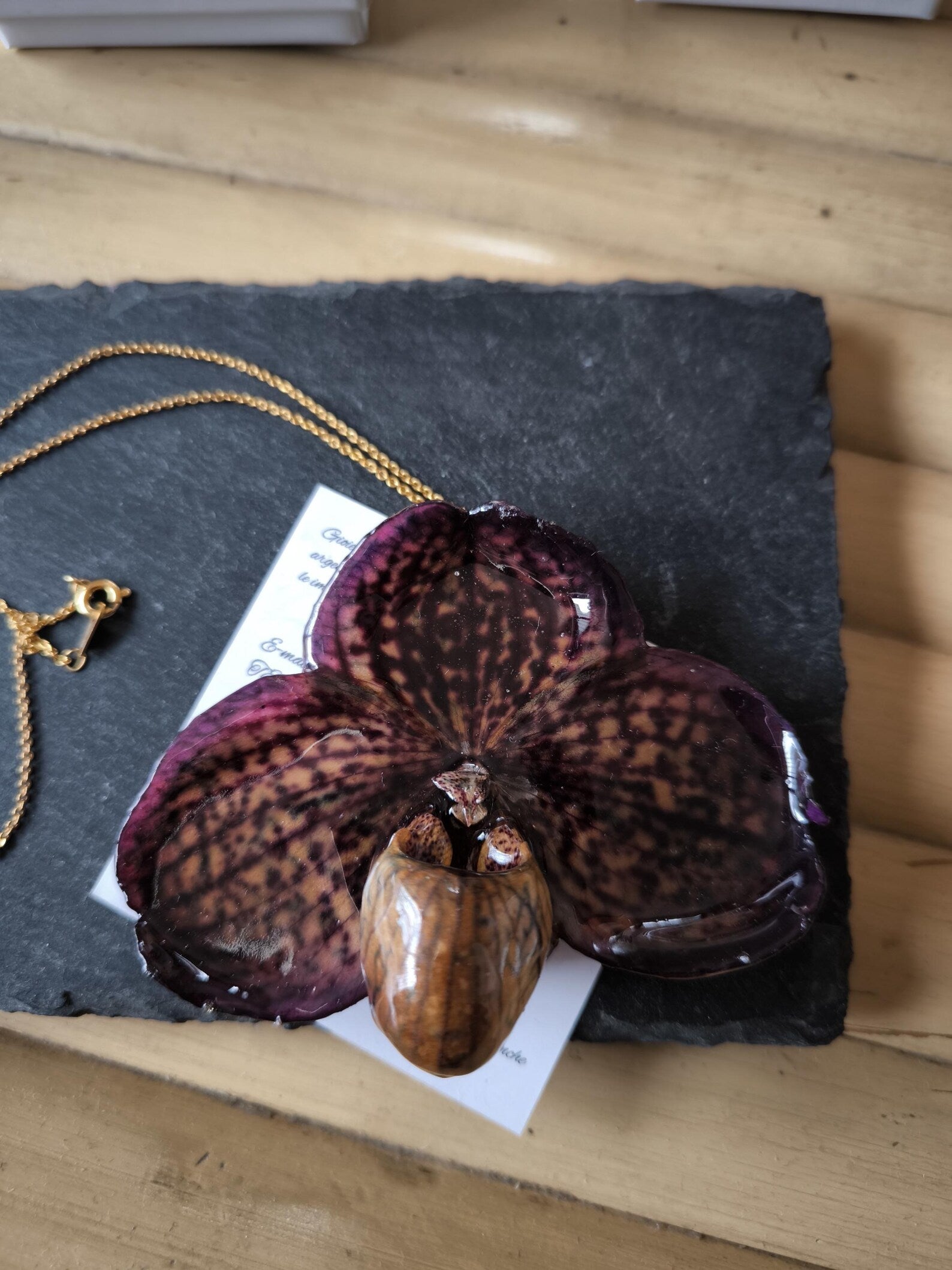 collana orchidea paphiopedilum viola in resina rara