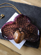 collana orchidea paphiopedilum viola in resina rara