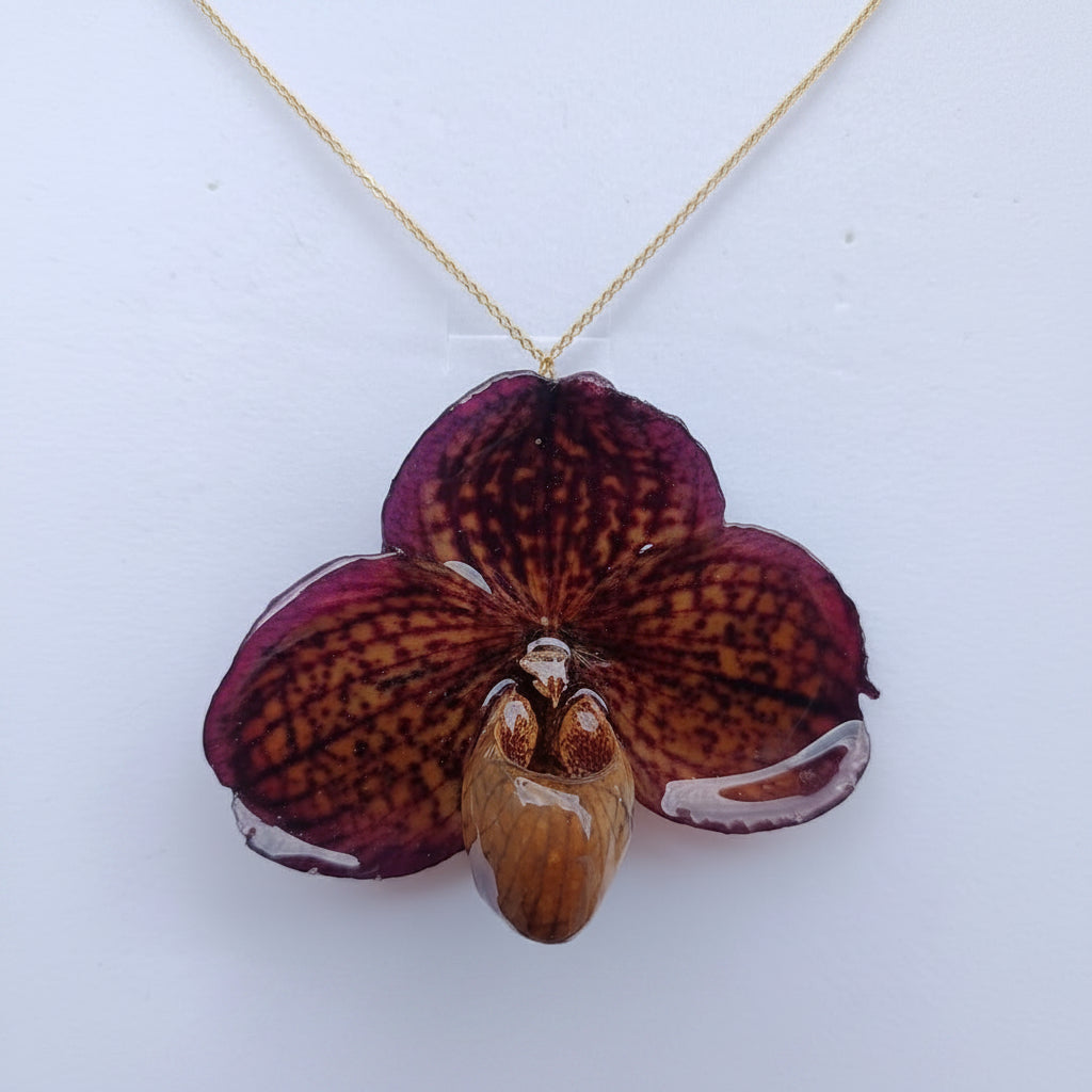 collana orchidea paphiopedilum viola in resina rara
