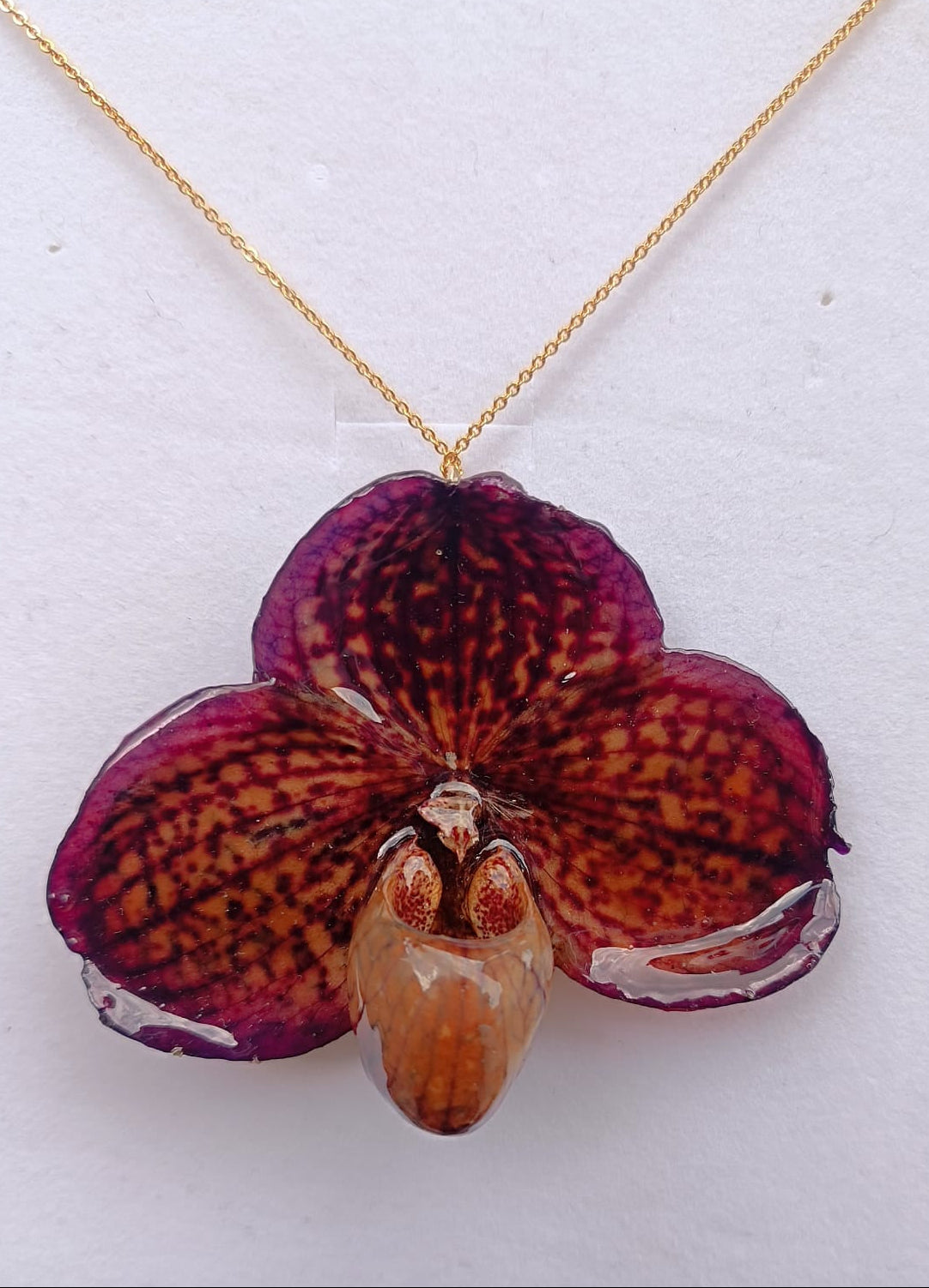 collana orchidea paphiopedilum viola in resina rara
