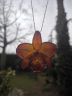 collana orchidea naturale resina catenina acciaio dorato regolabile elegante fatta a mano